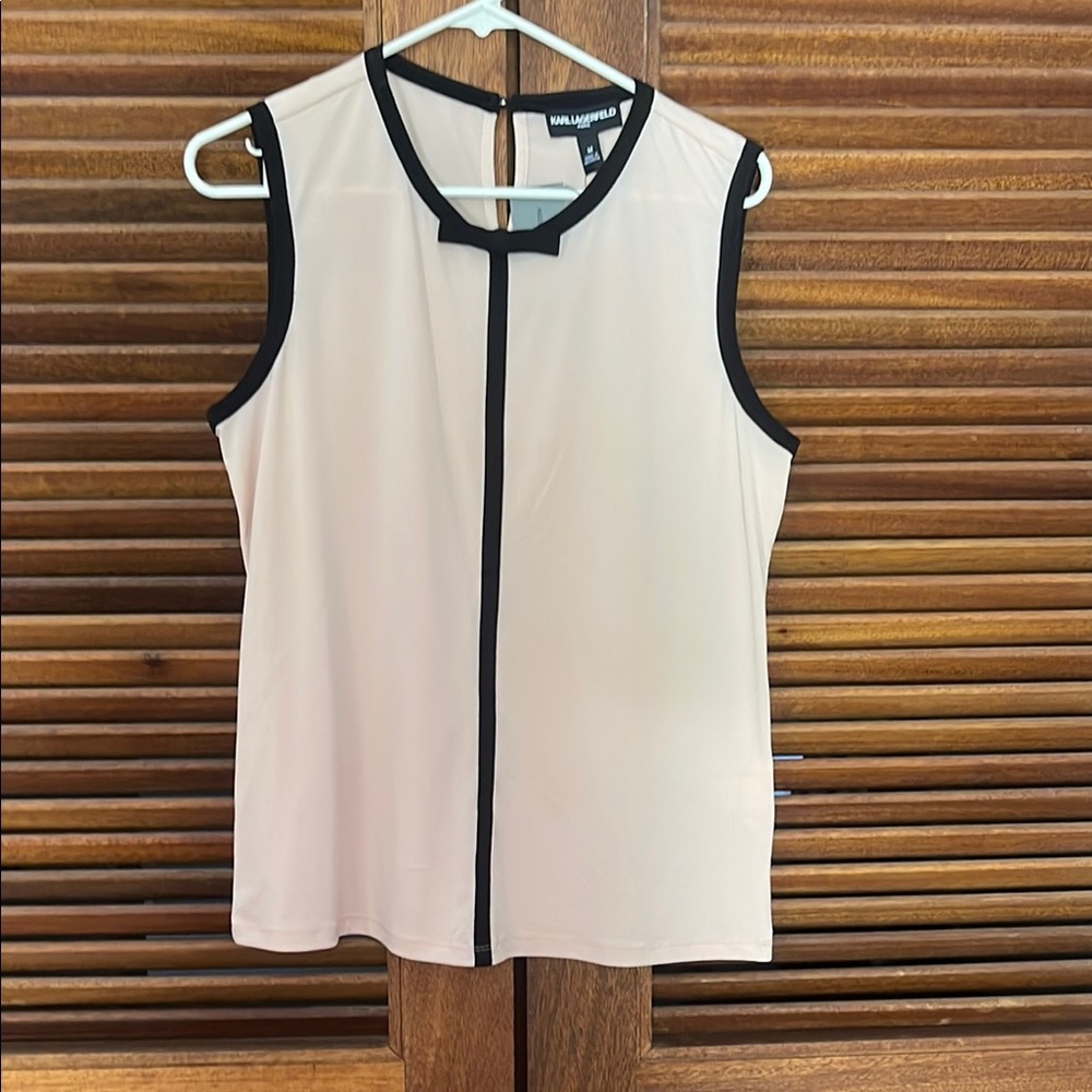 Karl Lagerfeld Cream and Black Sleeveless Blouse